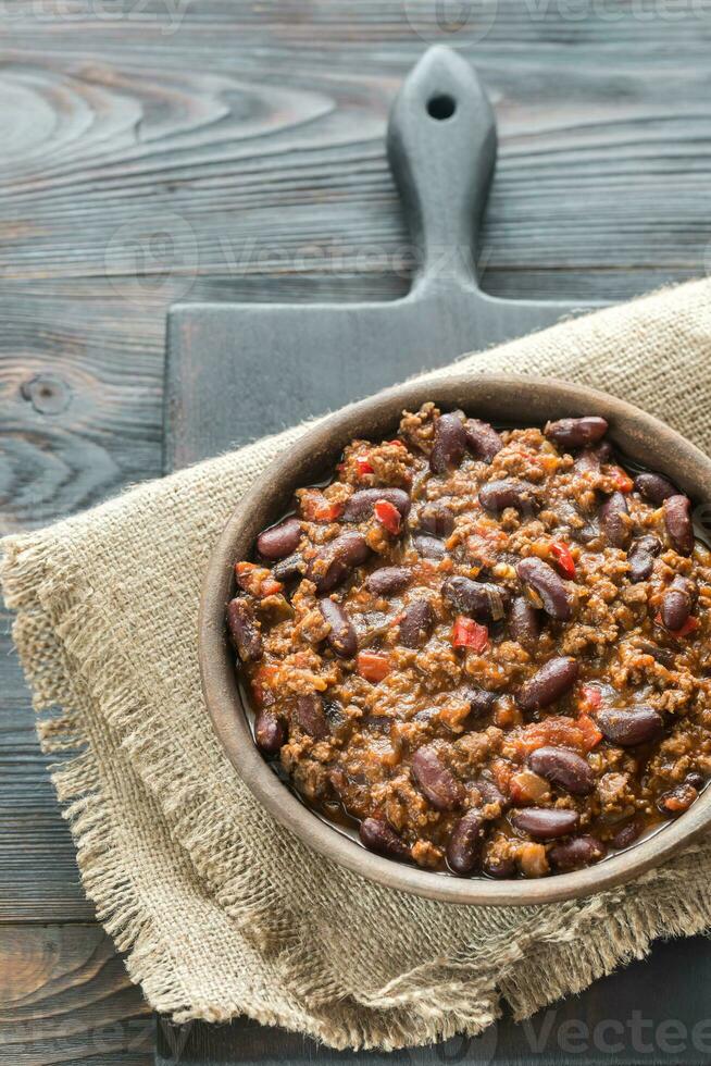 Bowl of chili con carne photo