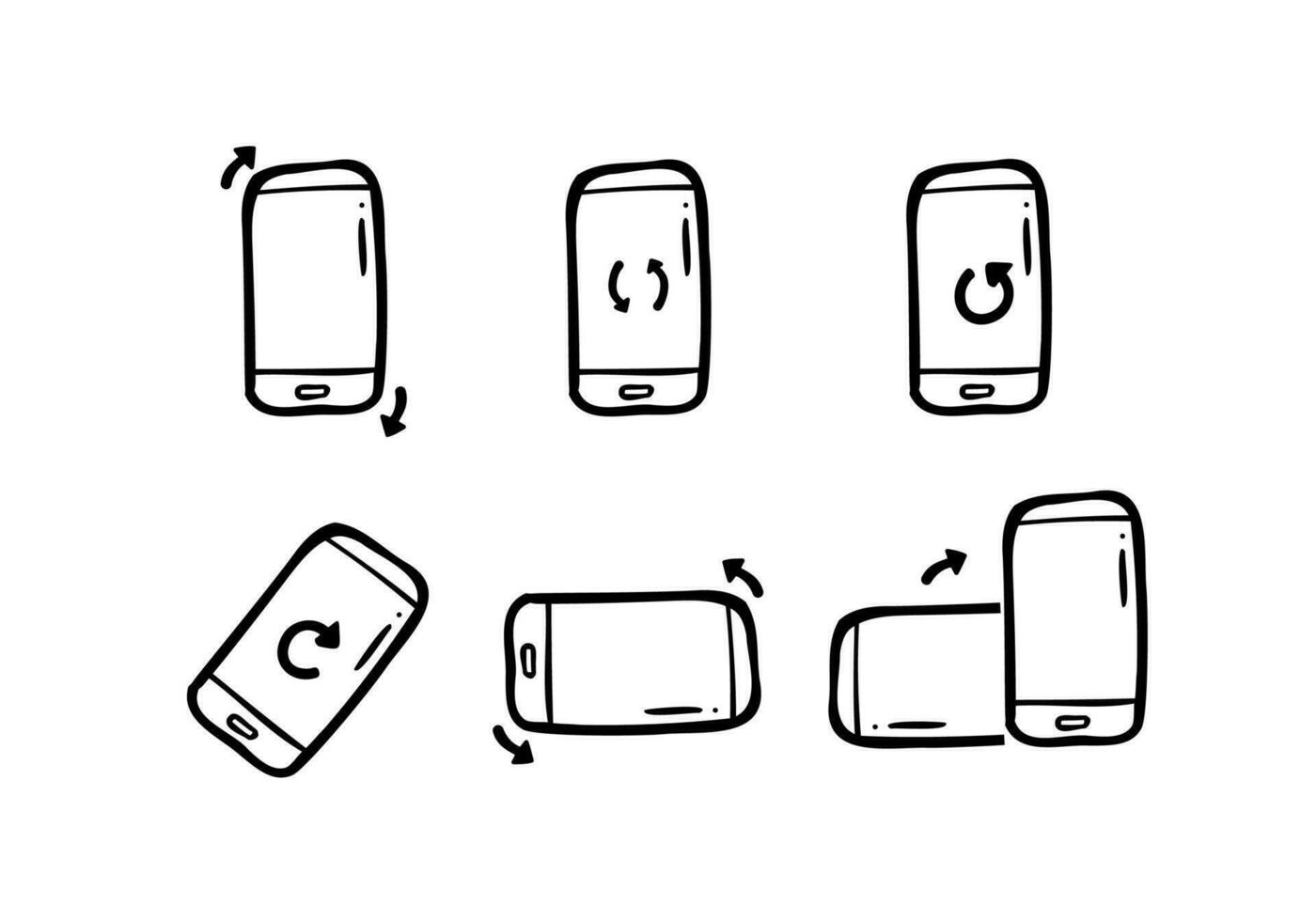 set doodle hand drawn rotate your phone icon collection vector illustration