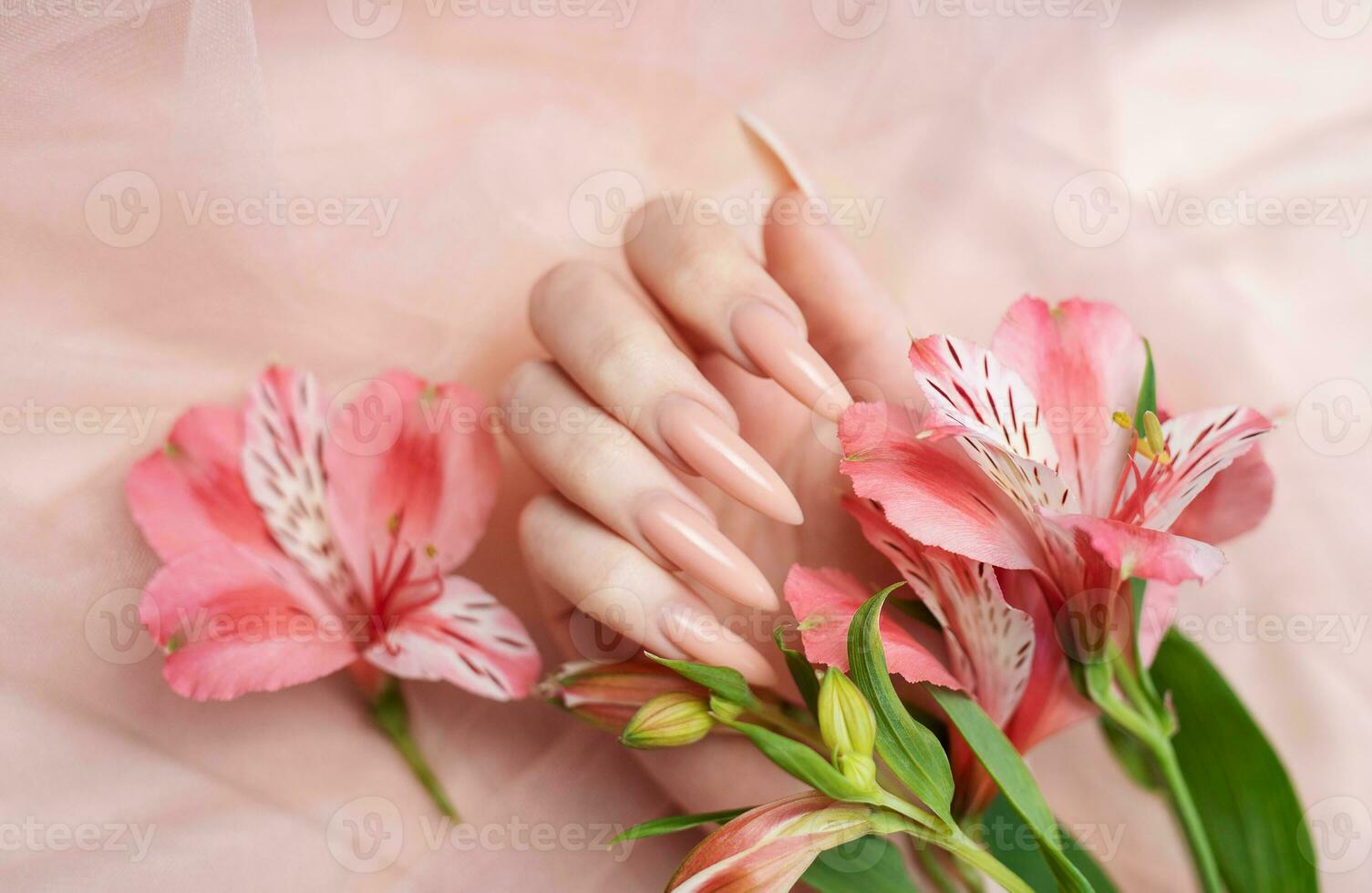 Elegant pastel pink natural manicure. photo