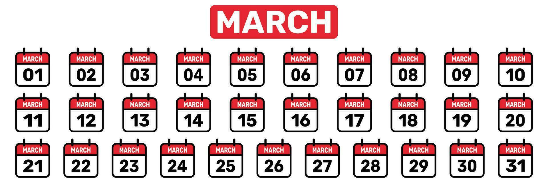 Vector Calendar all March set illustration background design.