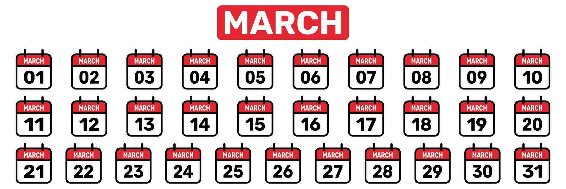 vector calendario todas marzo conjunto ilustración antecedentes diseño.