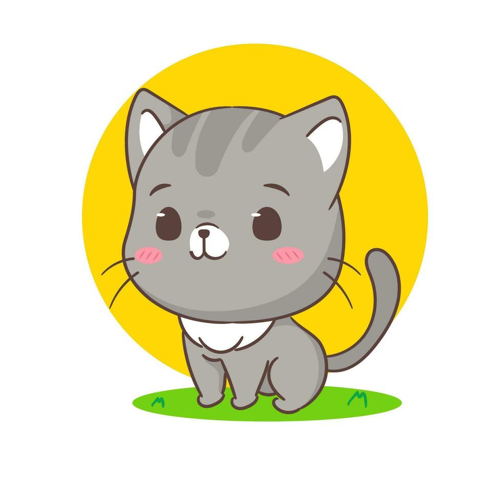 Cute Cat cartoon character sitting. Chibi Adorable animal concept design. Isolated white background. Vector art illustration.