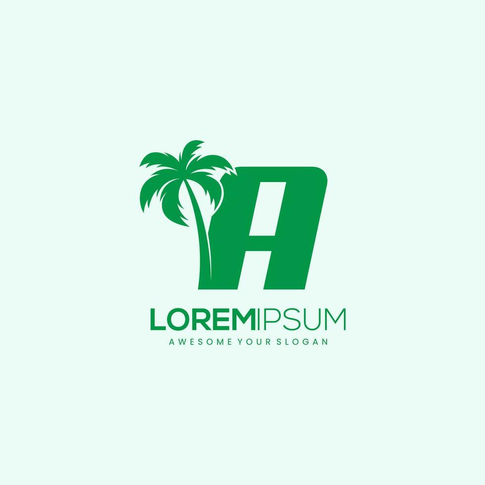 Beach Palm Tree With Letter A Logo Design Vector Image