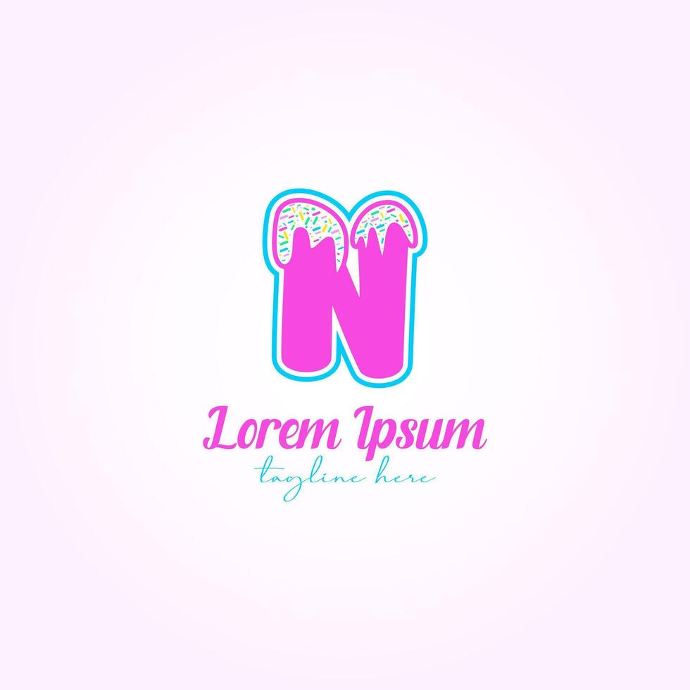 Letter N with Colorful Tasty Ice Cream Logo Vector Template