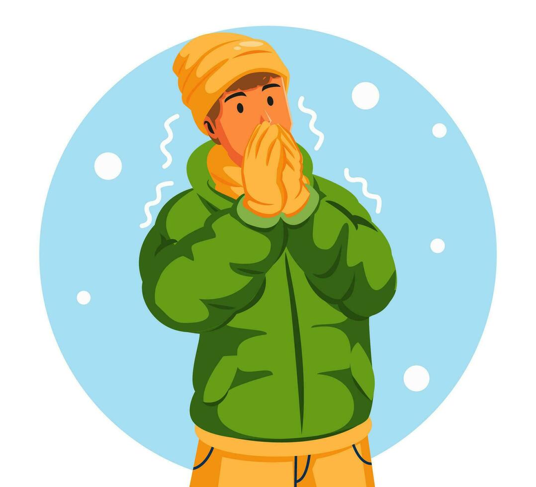 ilustración de un hombre vistiendo un invierno chaqueta y estornudos vector