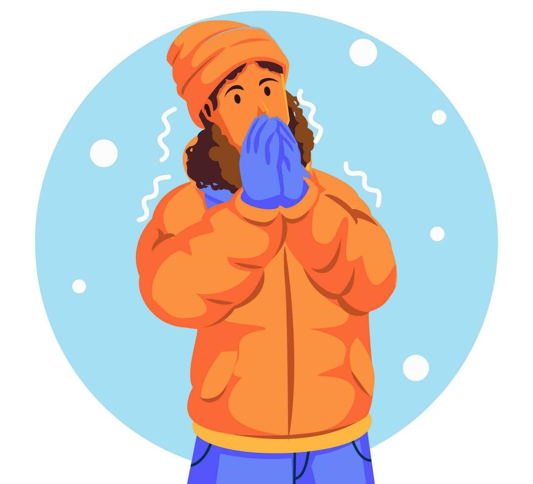 Illustration of a Woman Wearing a Winter Jacket and Sneezing vector