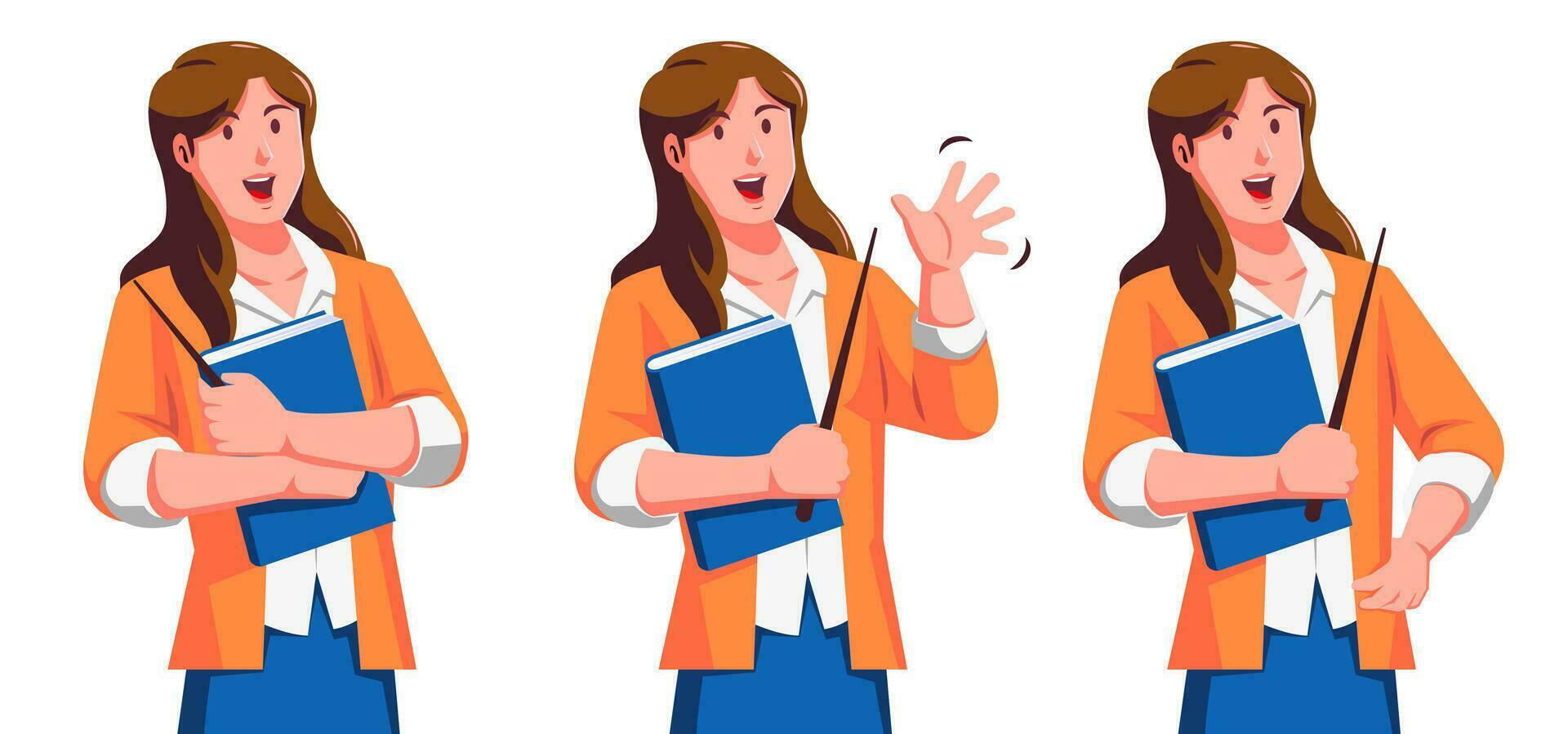 Female teacher with a pointer and a notebook vector