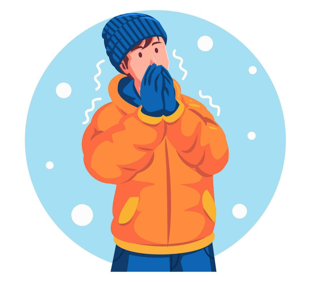 ilustración de un hombre vistiendo un invierno chaqueta y estornudos vector