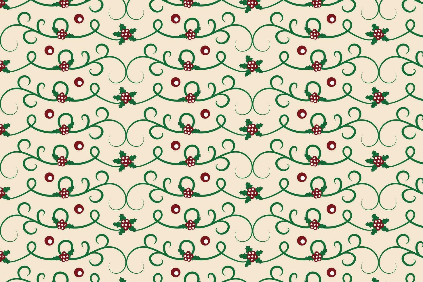Christmas Filigree swirl berry leaf Seamless Pattern, holly leaves modern Christmas pattern, winter vibes holiday green ornate Christmas vector pattern, wrapping paper holiday printing fabric