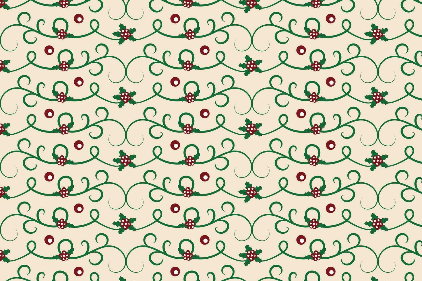 Christmas Filigree swirl berry leaf Seamless Pattern, holly leaves modern Christmas pattern, winter vibes holiday green ornate Christmas vector pattern, wrapping paper holiday printing fabric