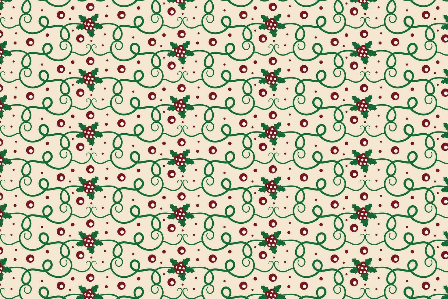 Christmas Filigree swirl berry leaf Seamless Pattern, holly leaves modern Christmas pattern, winter vibes holiday green ornate Christmas vector pattern, wrapping paper holiday printing fabric