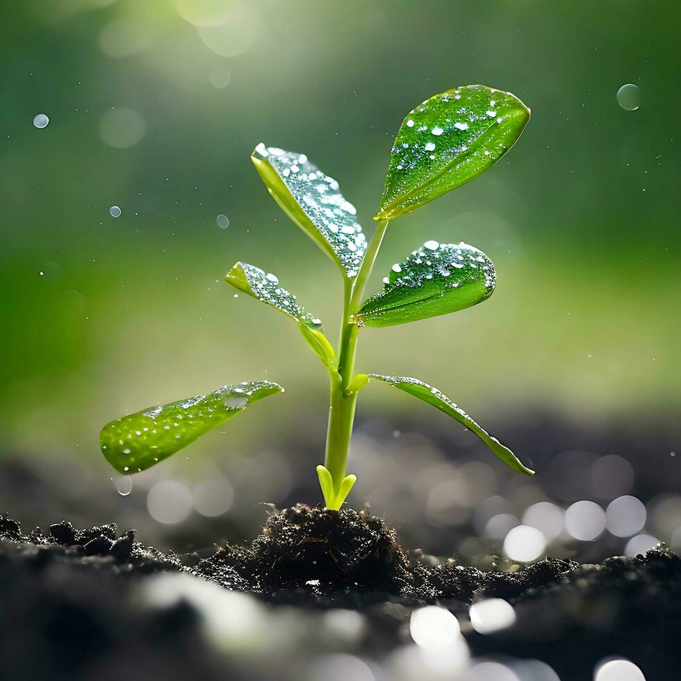 A delicate newly sprouted seedling gracefully thrives free image. ai generated photo