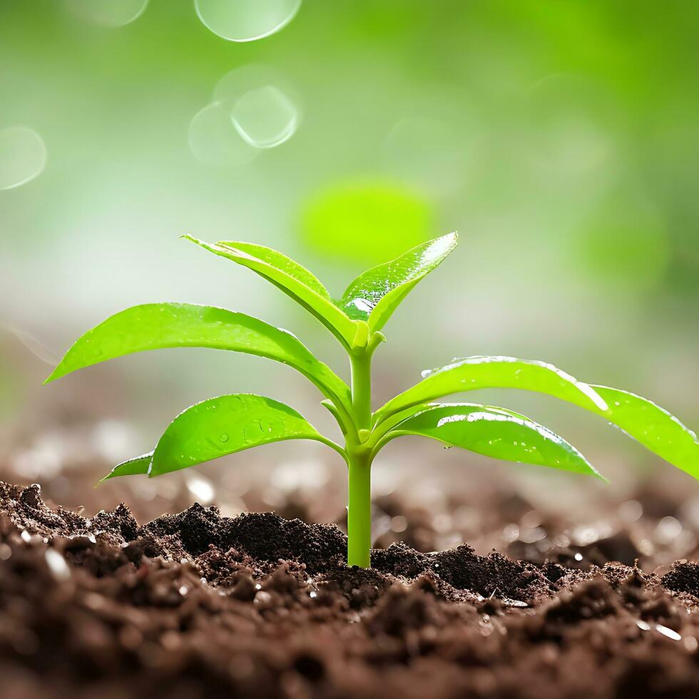 A delicate newly sprouted seedling gracefully thrives free image. ai generated photo