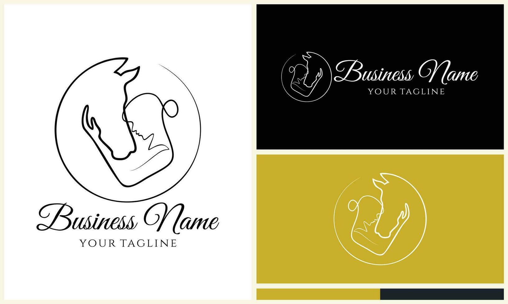 line horse farm template logo vector