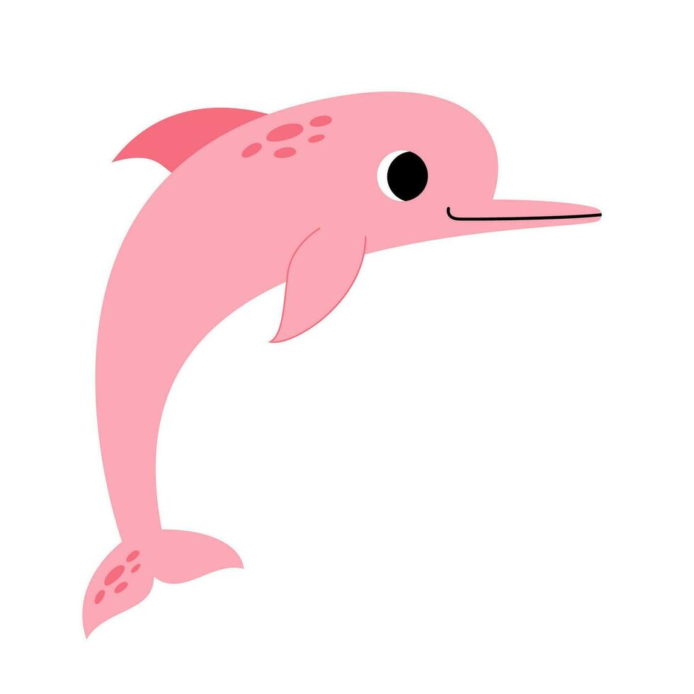 Vector illustration of cute cartoon pink river dolphin isolated on white background.