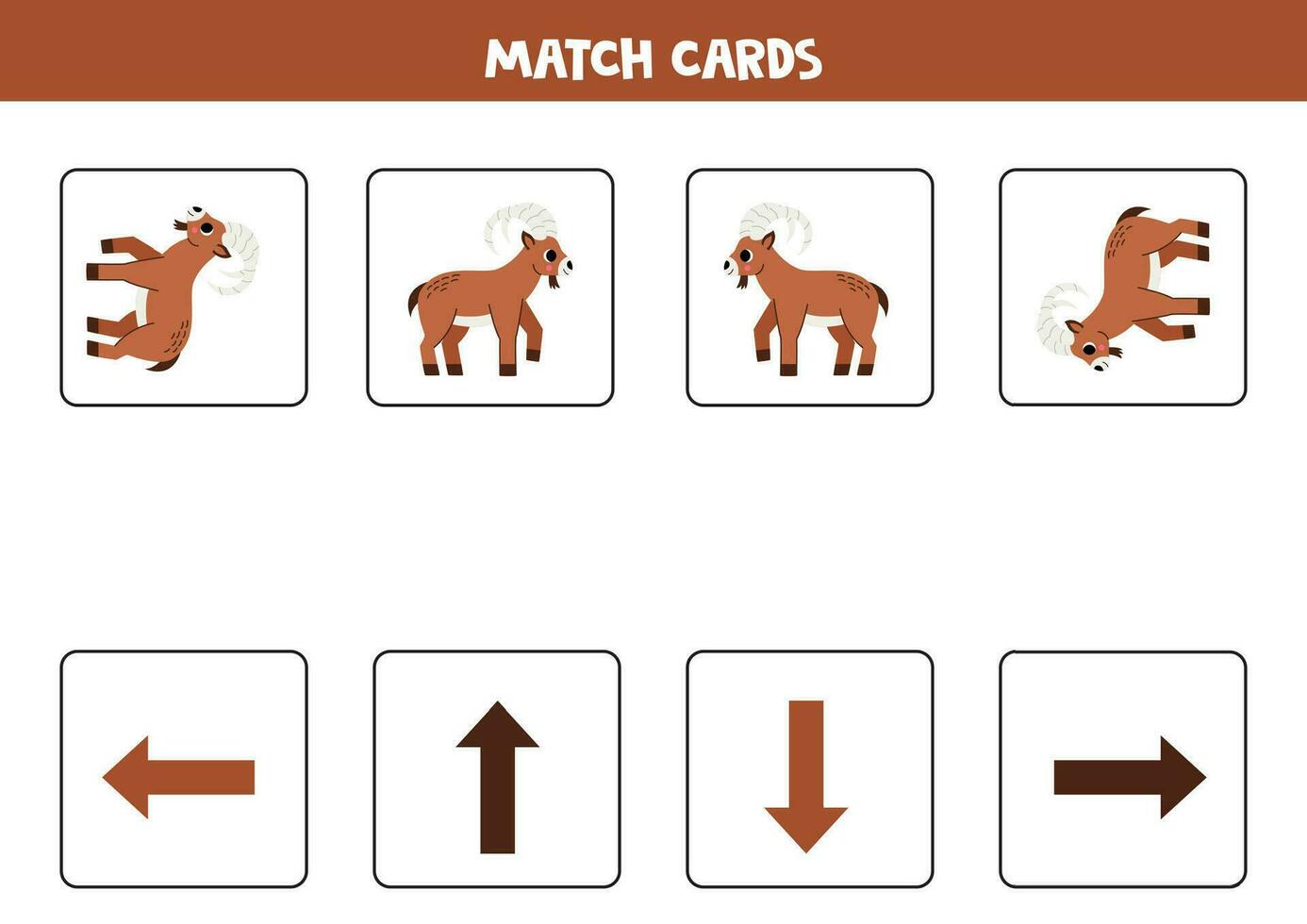 Left, right, up or down. Spatial orientation with cute brown ibex. vector