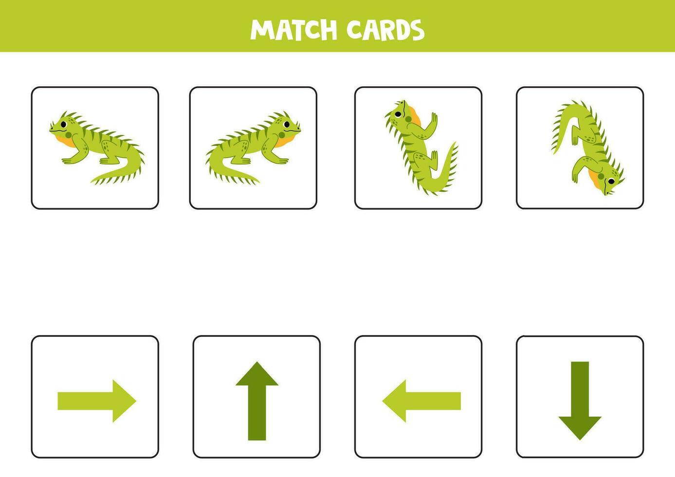 Left, right, up or down. Spatial orientation with cute green iguana. vector