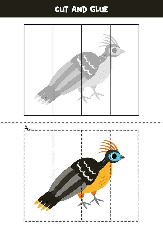 Cut and glue game for kids. Cute cartoon hoatzin bird. vector