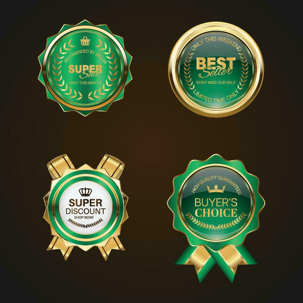 Luxury golden green sale badges and labels. Retro vintage sale circle badge design vector