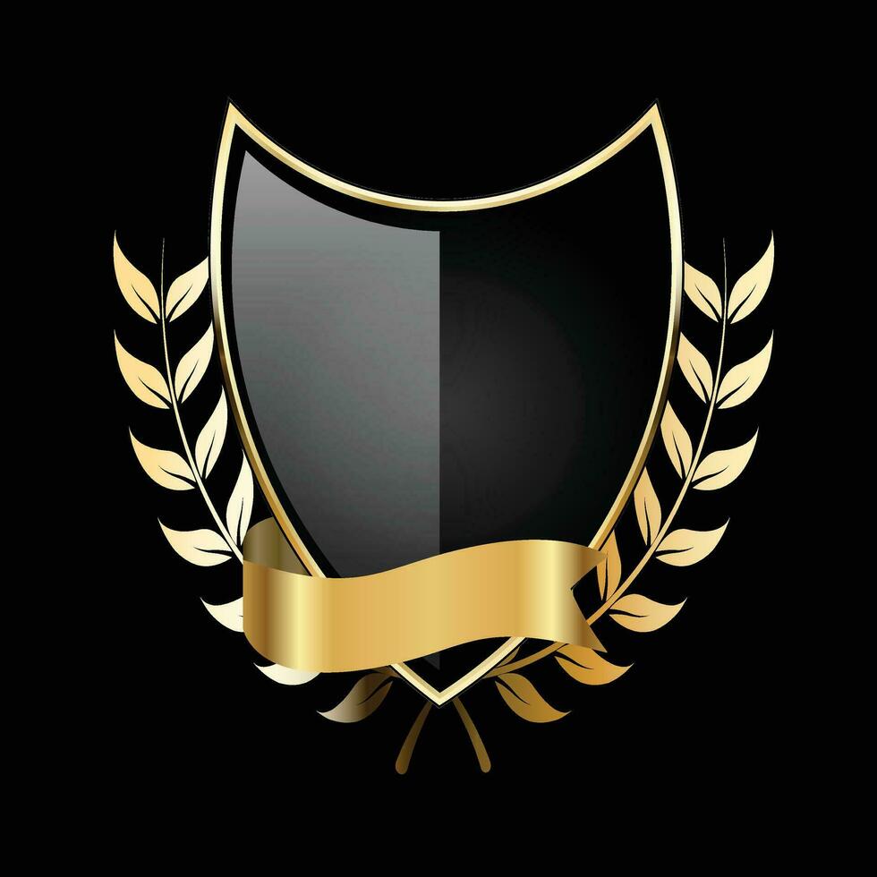 Luxury golden black shield badges and labels. Retro vintage heraldic shield badge design vector