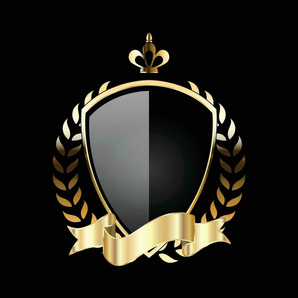 Luxury golden black shield badges and labels. Retro vintage heraldic shield badge design vector