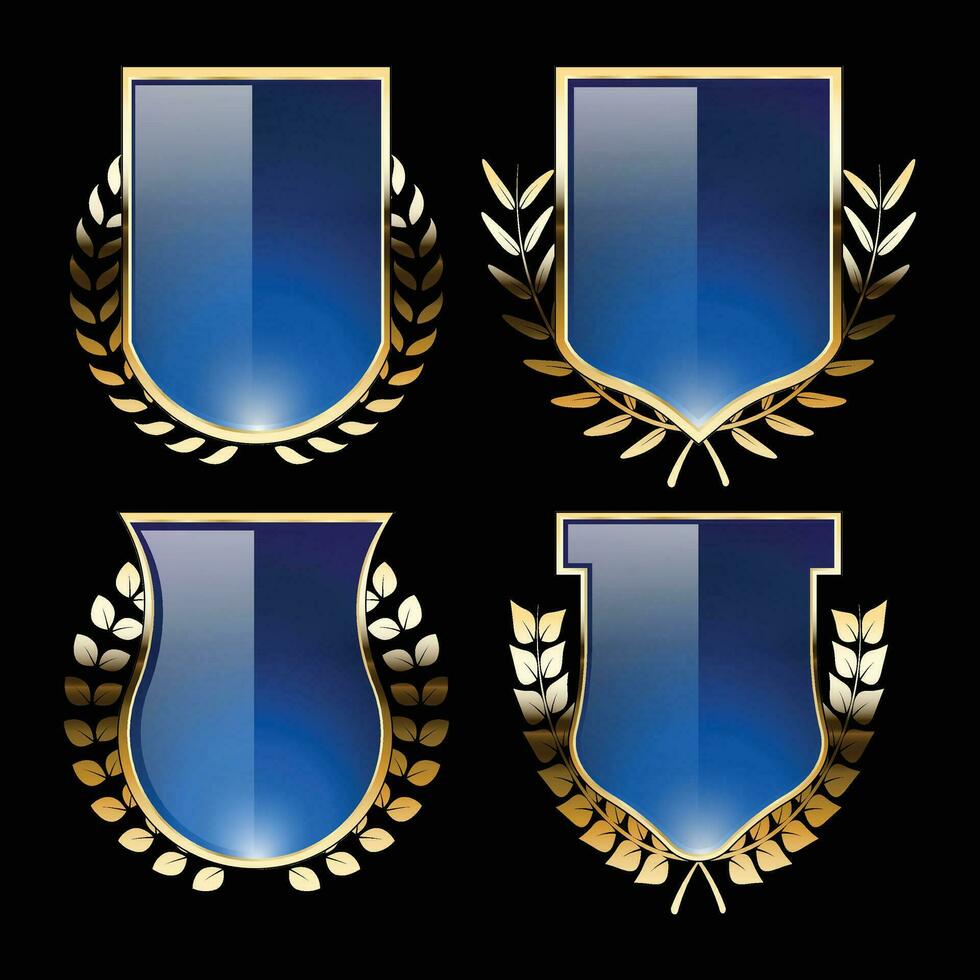 lujo dorado azul proteger insignias y etiquetas. retro Clásico heráldico proteger Insignia diseño vector