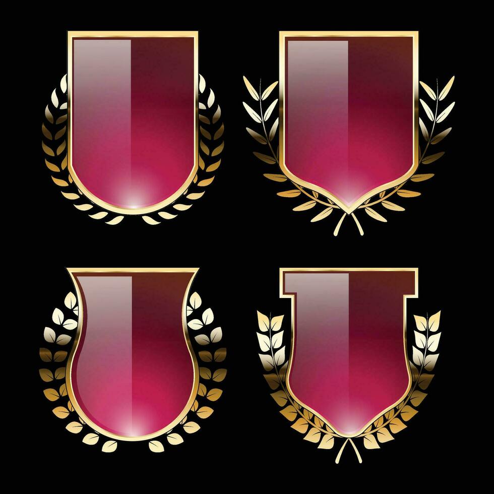 lujo dorado rosado proteger insignias y etiquetas. retro Clásico heráldico proteger Insignia diseño vector