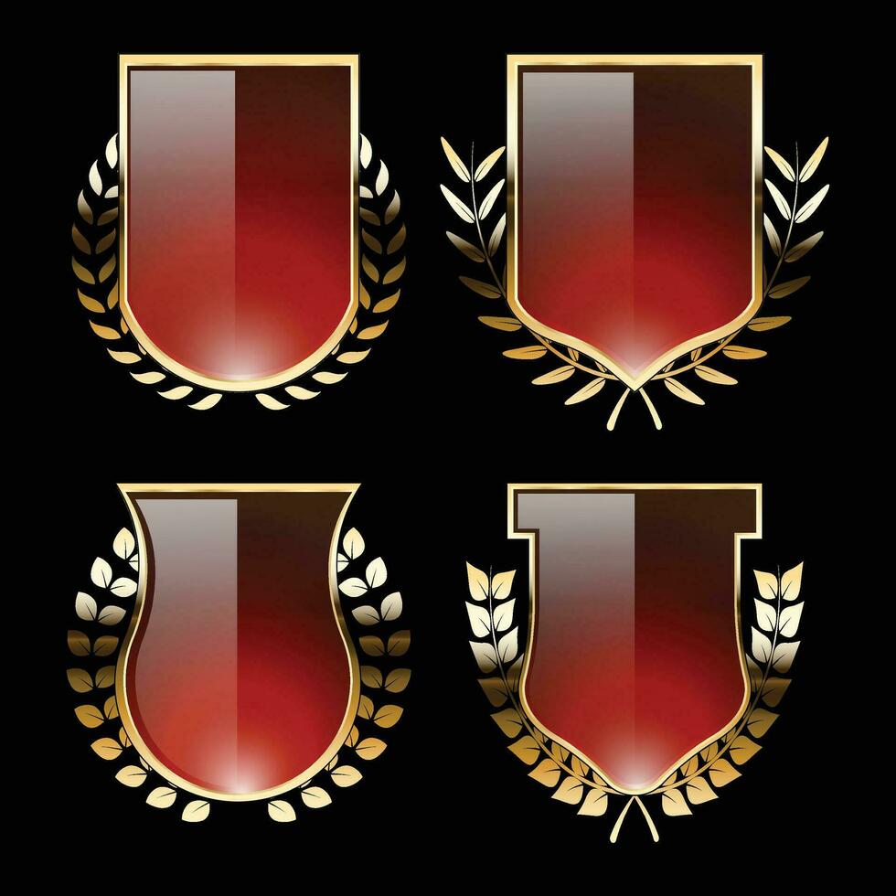 lujo dorado rojo proteger insignias y etiquetas. retro Clásico heráldico proteger Insignia diseño vector