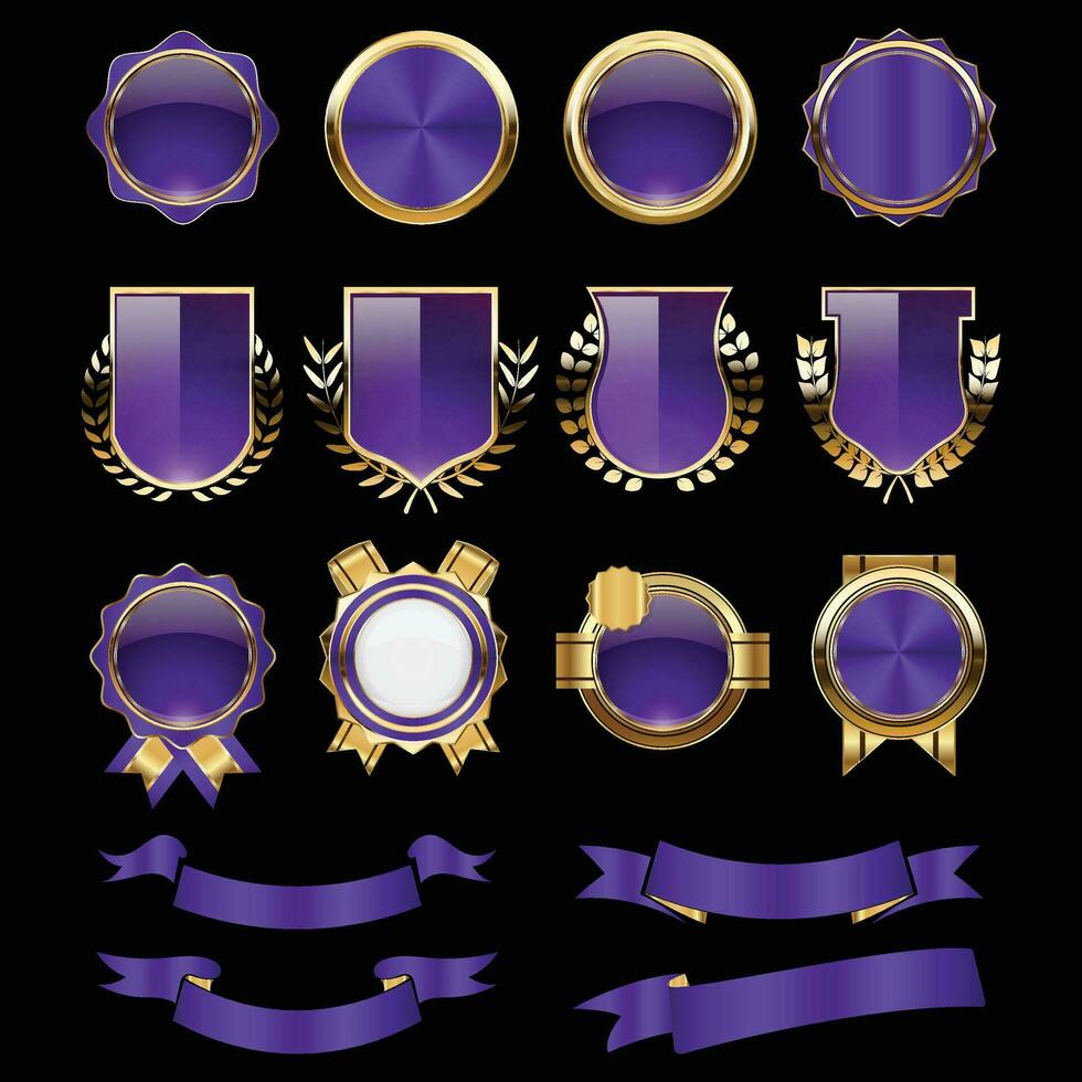 lujo dorado púrpura insignias y etiquetas. retro Clásico circulo Insignia diseño vector