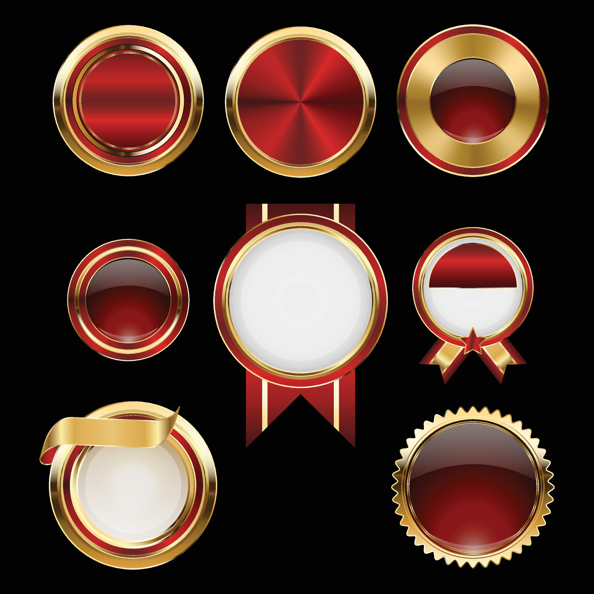 Luxury golden red badges and labels. Retro vintage circle badge design