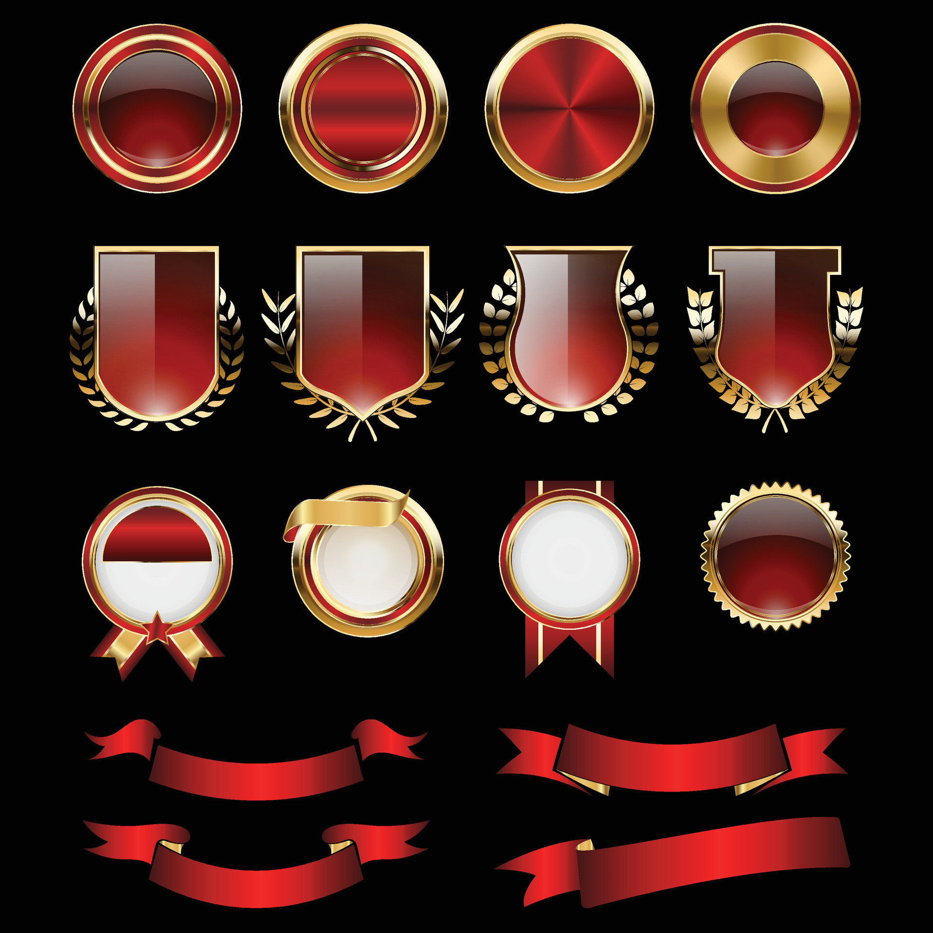 Luxury golden red badges and labels. Retro vintage circle badge design