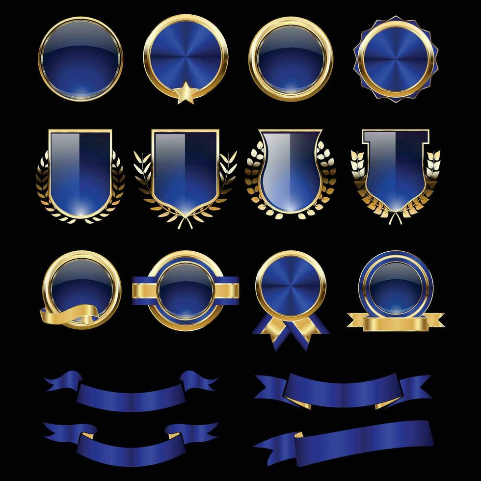 lujo dorado azul insignias y etiquetas. retro Clásico circulo Insignia diseño vector