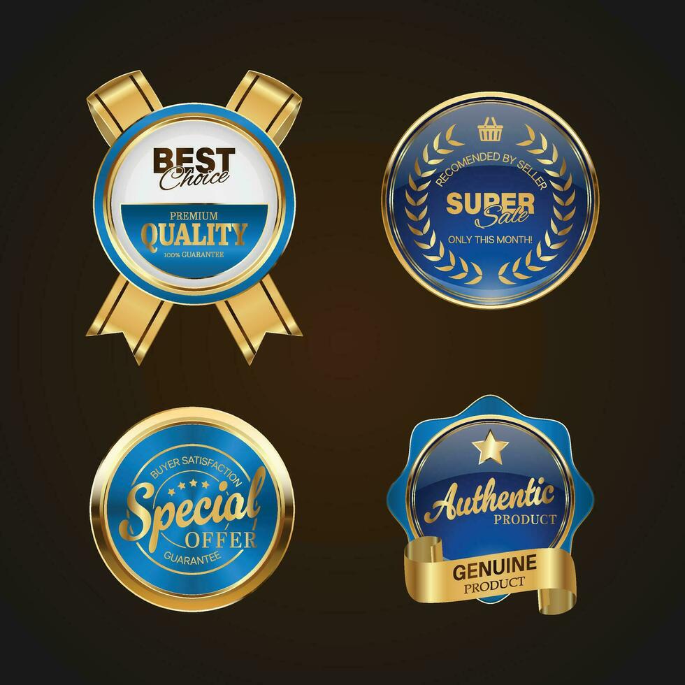 Luxury golden blue sale badges and labels. Retro vintage sale circle badge design vector