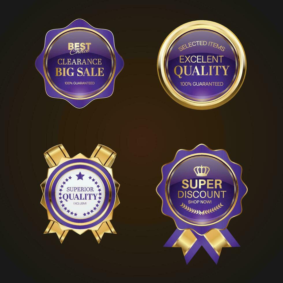 Luxury golden purple sale badges and labels. Retro vintage sale circle badge design vector