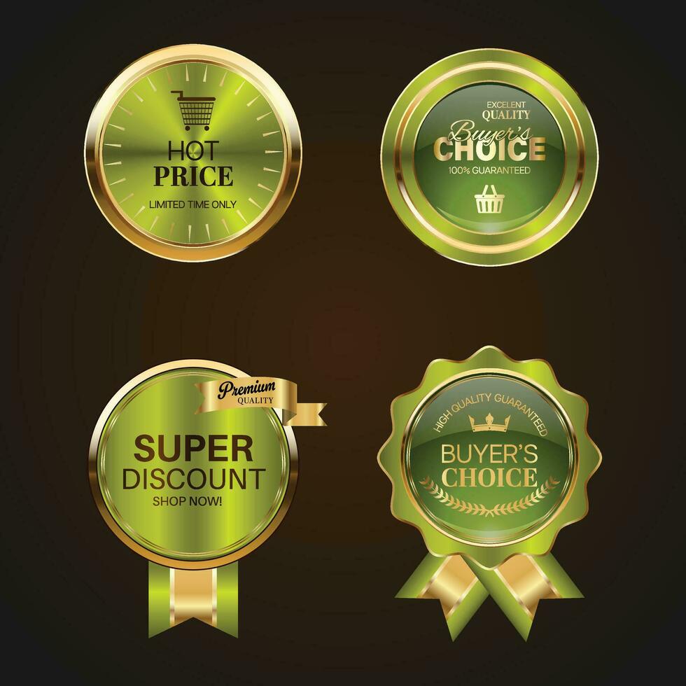 Luxury golden green sale badges and labels. Retro vintage sale circle badge design vector