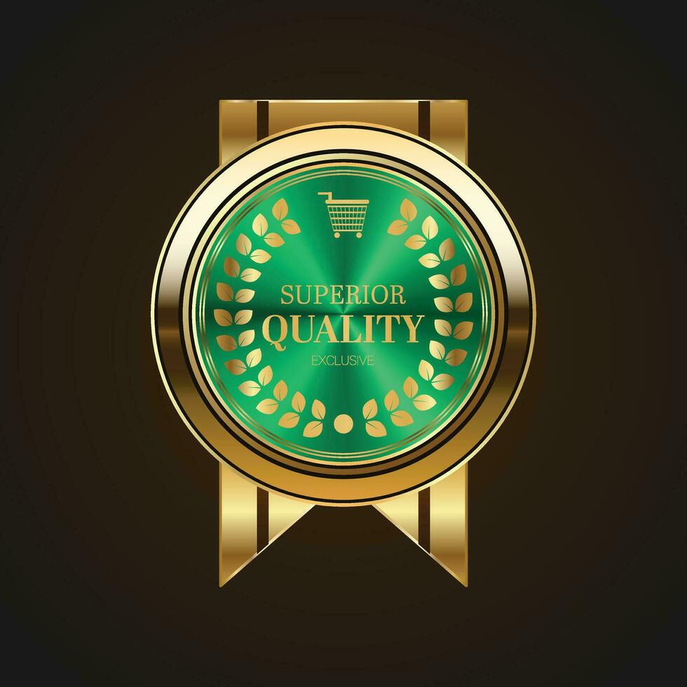 lujo dorado verde rebaja insignias y etiquetas. retro Clásico rebaja circulo Insignia diseño vector