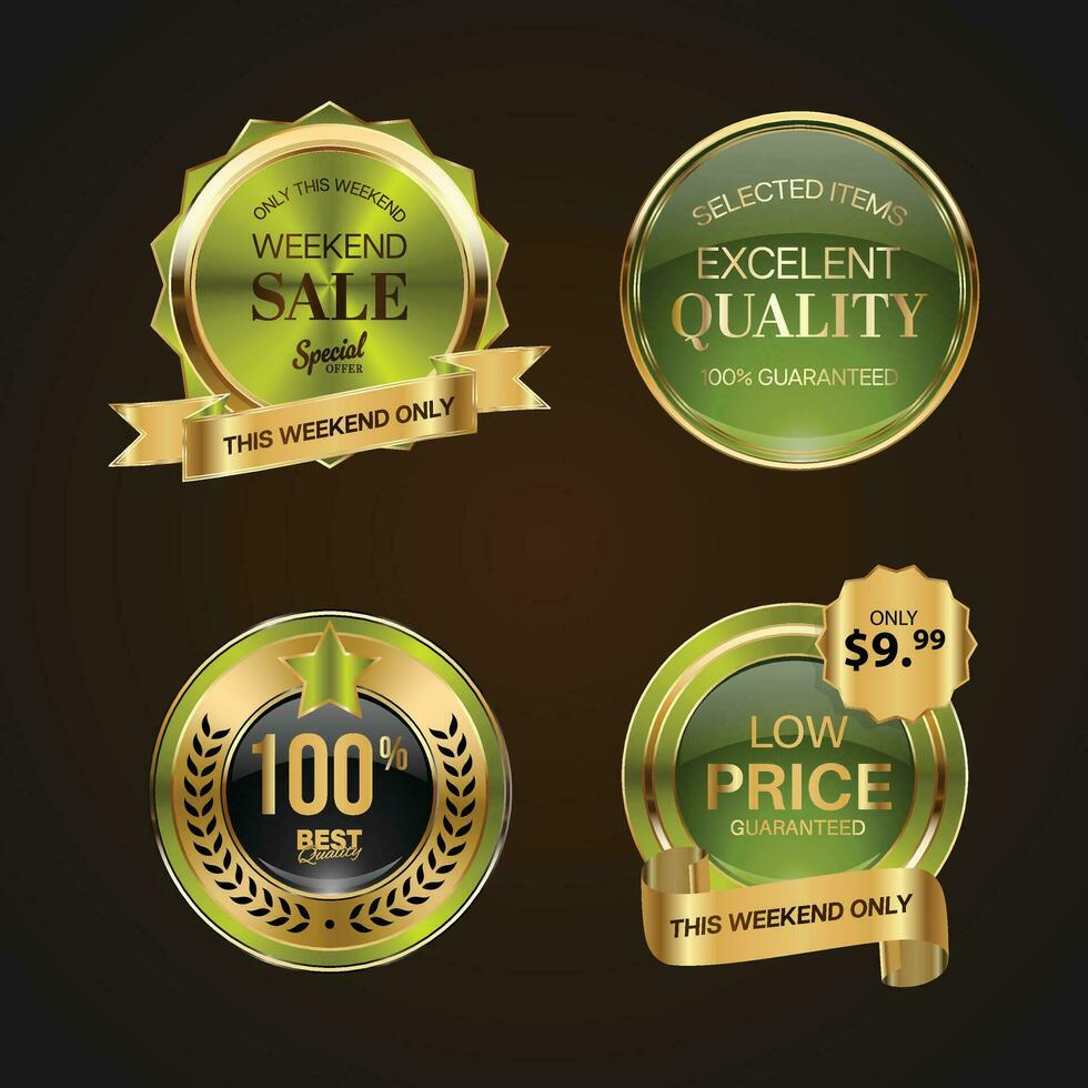 Luxury golden green sale badges and labels. Retro vintage sale circle badge design vector