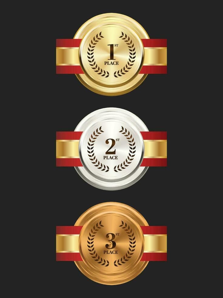 Gold, silver and bronze medals on ribbons realistic illustrations set vector
