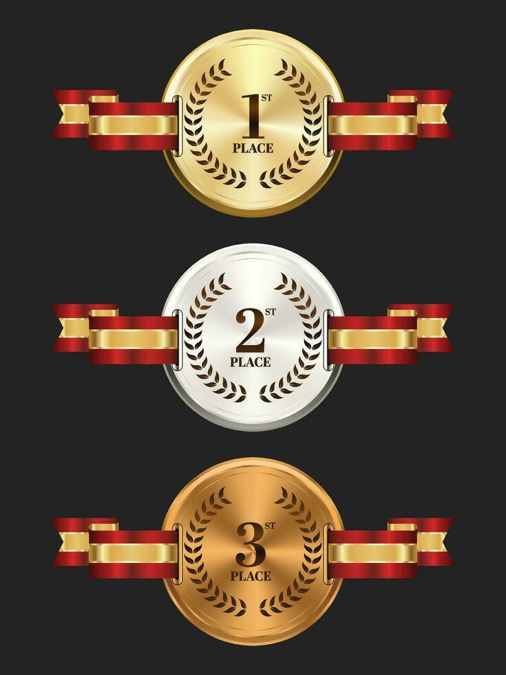 Gold, silver and bronze medals on ribbons realistic illustrations set vector