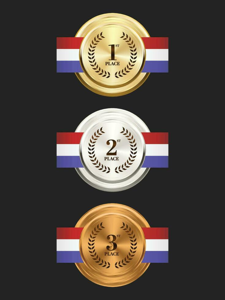 Gold, silver and bronze medals on ribbons realistic illustrations set vector