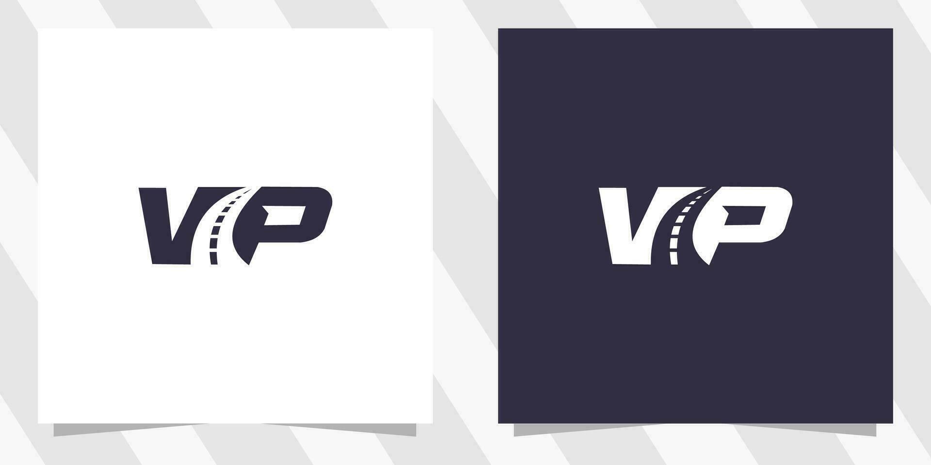 letter vp pv with road logo design vector
