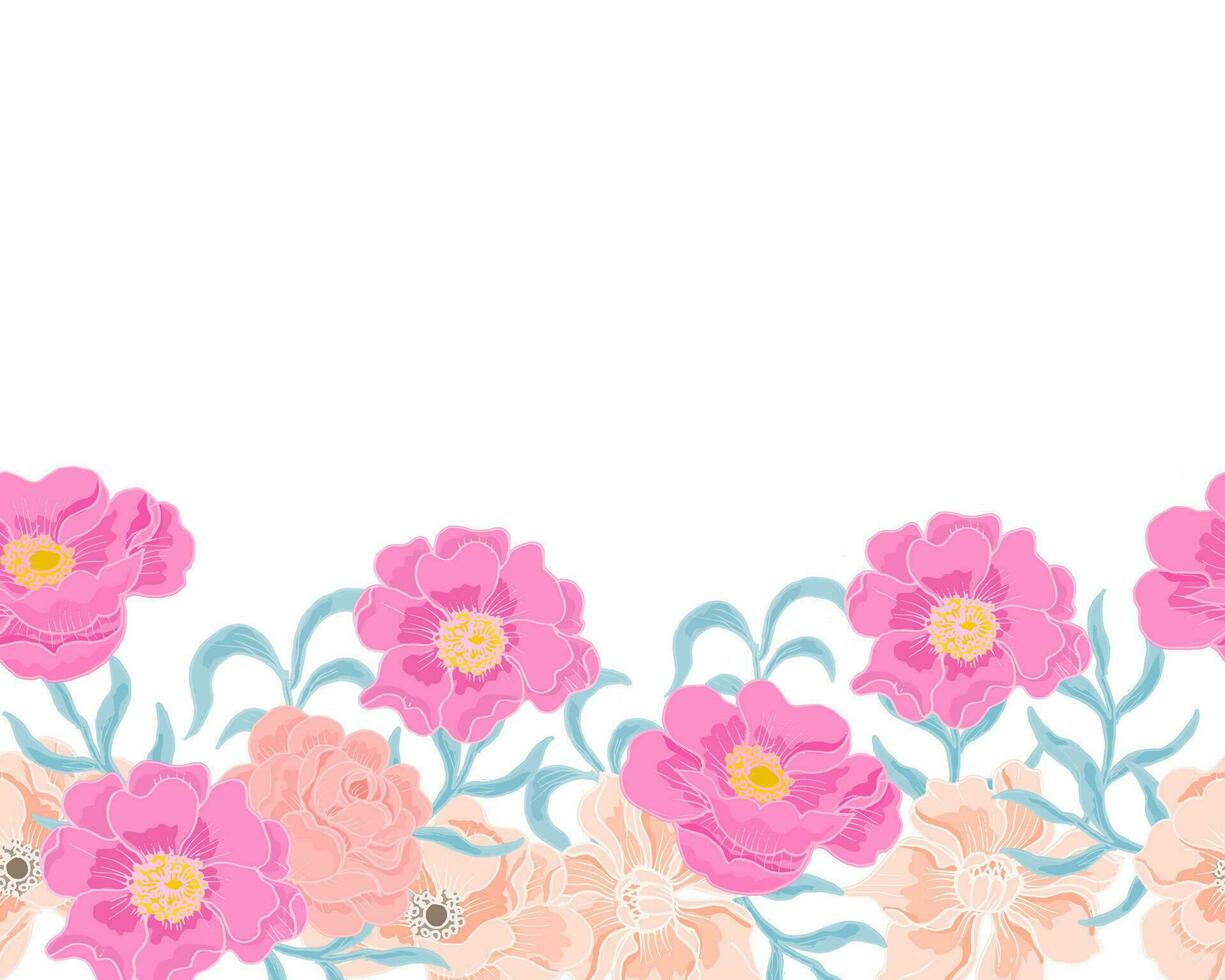 Pink and Vintage Rose and Anemone Flower Seamless Background vector