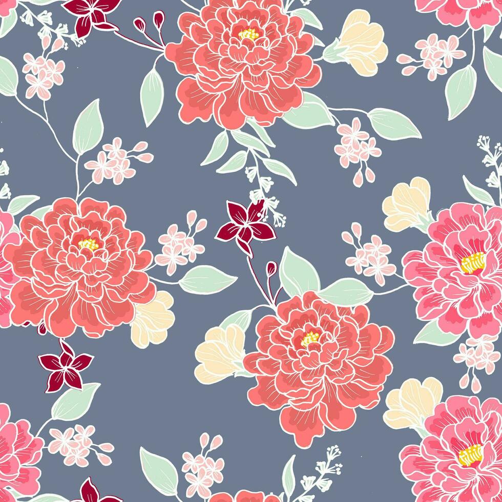 Hand Drawn Bold Rose Flower Seamless Pattern vector