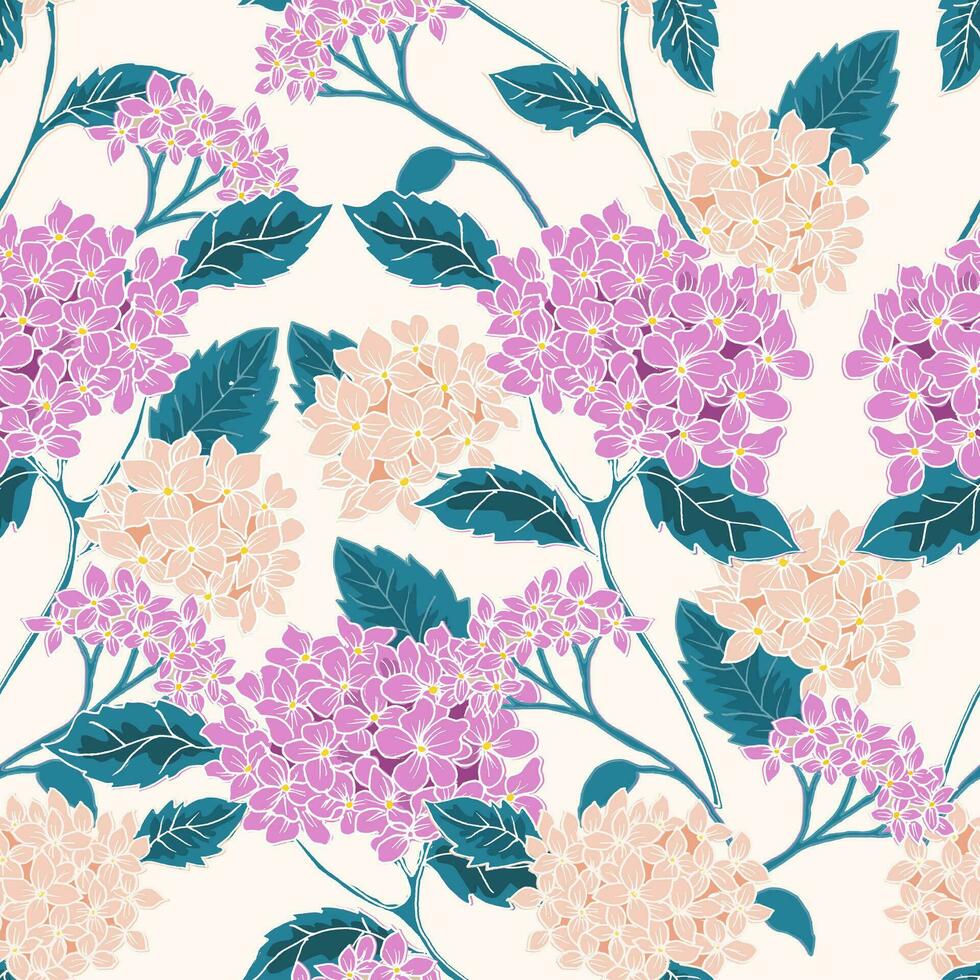 Hand Drawn Vintage Hydrangea Flower Seamless Pattern vector