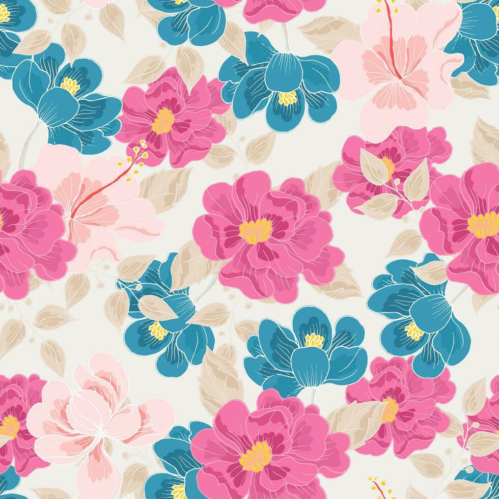 Hand Drawn Tropical Flower Seamless Pattern vector