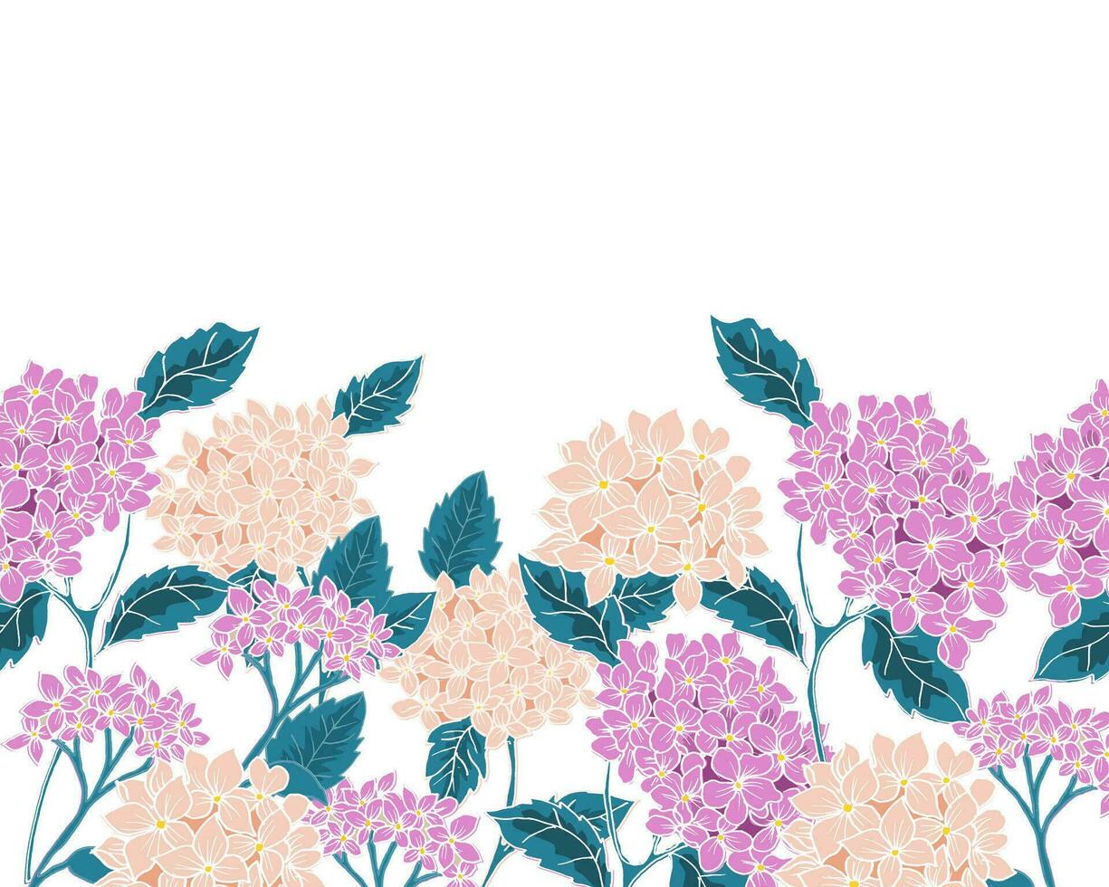 Hand Drawn Vintage Hydrangea Flower Seamless Background vector