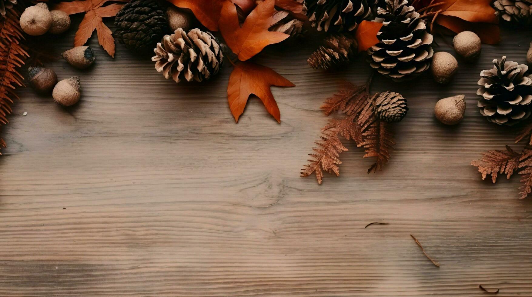 Autumn background with leaf and nut on the frame of ai generated photo