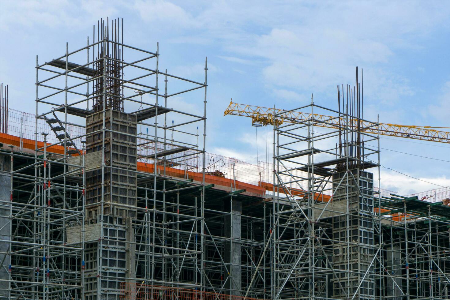 Steel structure In the construction site is under construction photo