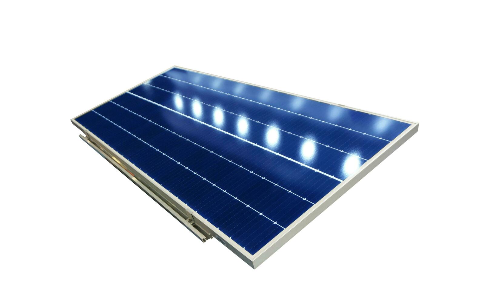 Solar panels absorb sunlight as a source of energy to generate direct current electricity. photo