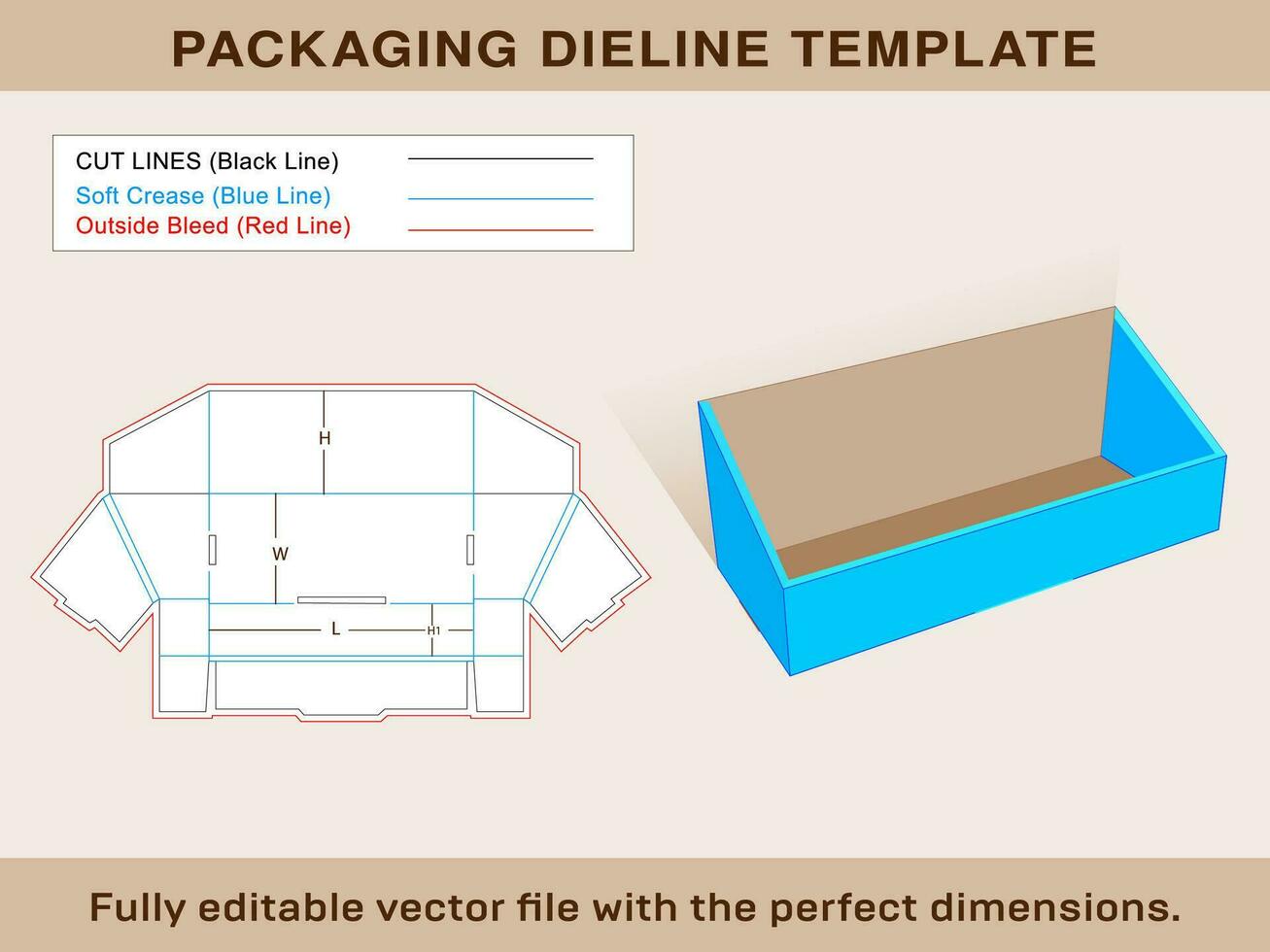 angular lado caja con encabezamiento ranuras caja dieline modelo. vector